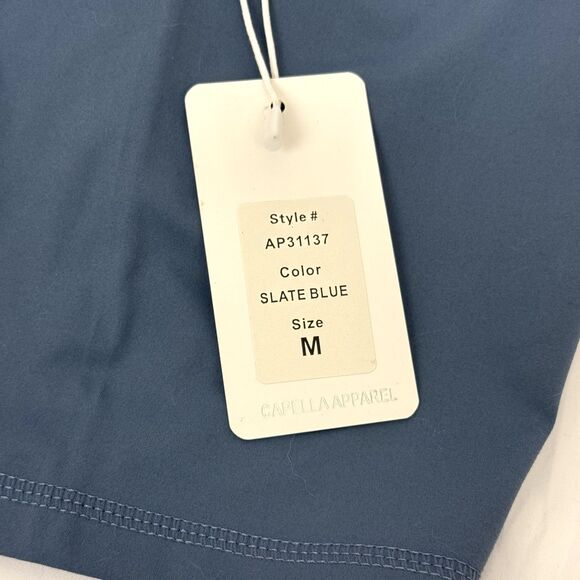 CAPELLA Wide Band Waist Shorts M Biker Slate Blue Gym Workout NWT B28 - Picture 5 of 5